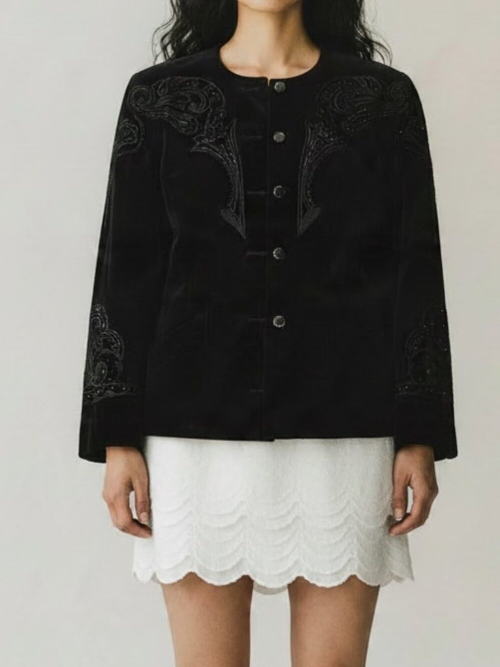 Escada Margaretha Ley Black Velvet Beaded Soutache Jacket Blazer Germany 34 S